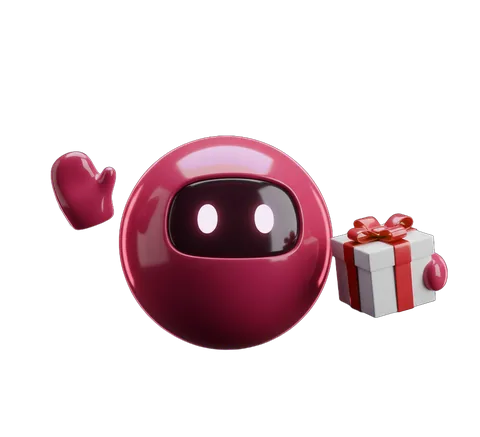 Ideo, la mascota de Ideas Creativas, ofreciendo un regalo