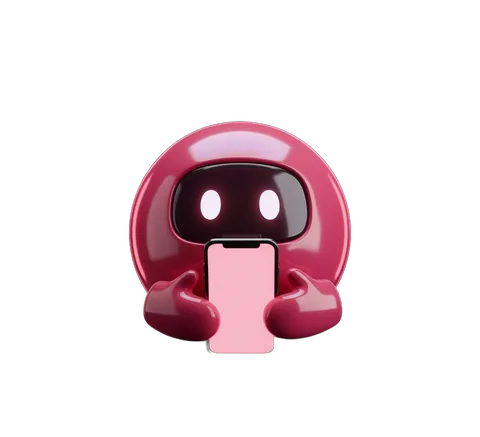 Ideo, la mascota de Ideas Creativas, con un celular