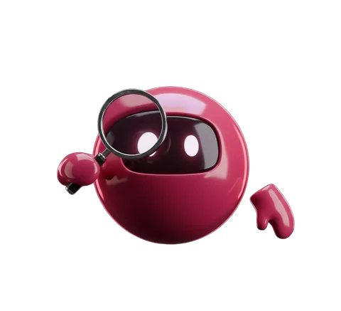 Ideo, la mascota de Ideas Creativas, con una lupa
