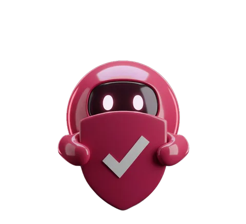 Ideo, la mascota de Ideas Creativas, con un escudo de seguridad
